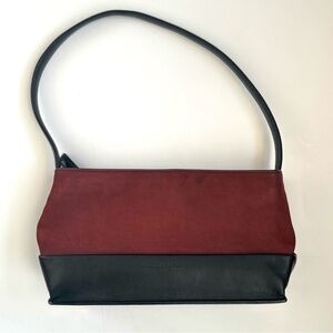 Kenneth Cole Leather Suede Burgundy Black Small Shoulder Bag Purse Handbag‎
